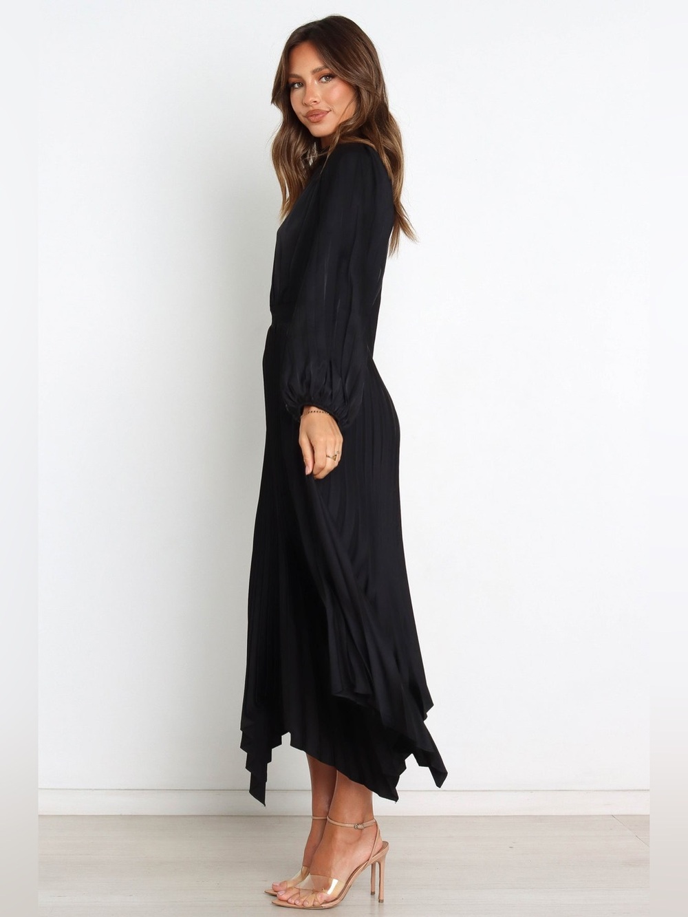 NEW Petal & Pup Eloise Black Pleated Satin Maxi Dress Wedding Guest Formal - Picture 8 of 11